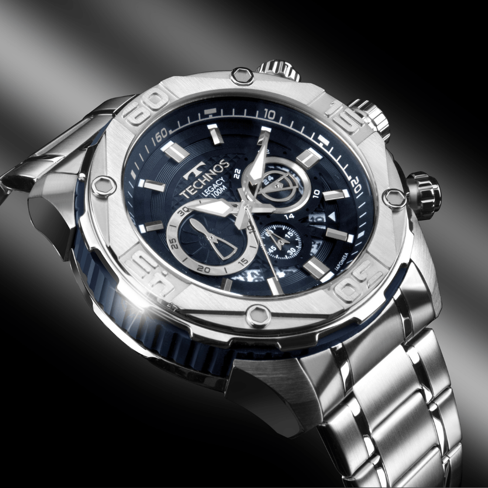 ジャパンテクノロジー　シャクシャイン　レイヤードメタル Relógio Masculino Technos Legacy Prata Cronógrafo - JS25BBZ/1A