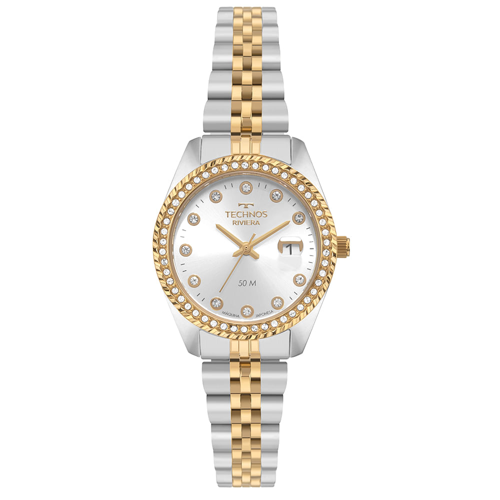Relógio Feminino Dourado e Prata Technos Riviera - 2015CEZ/1K