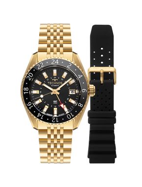 Relógio Technos Masculino Automatico GMT Dourado