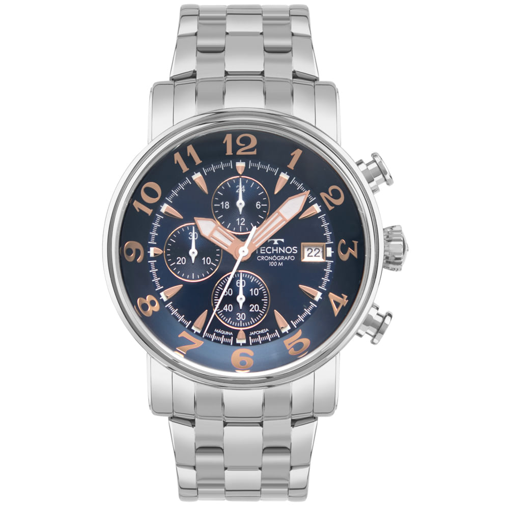 GODシオ　ゴシオ Relógio Technos Masculino Grandtech Prata - JS15EOG/1A