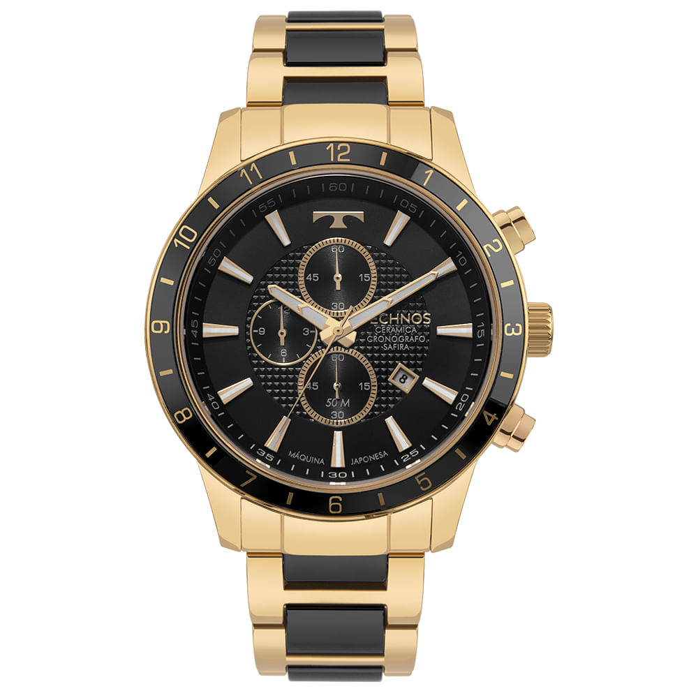 SAO様 Relógio Technos Masculino Dourado Cerâmica Safira - OS1ABX/1P