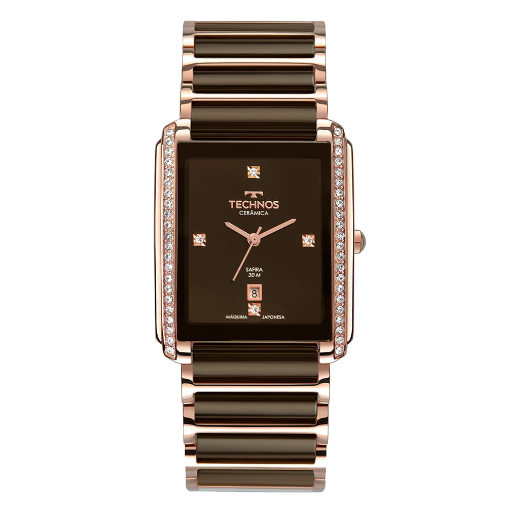 ジャパンテクノロジー　サスシャイン Relógio Technos Feminino Rosé Cerâmica Safira - GN10AZ/1M